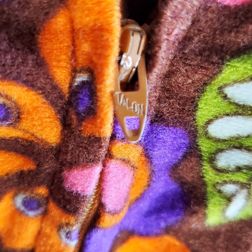 Vintage 60s 70s Womens Rare Psychedelic Floral Print Velour Jumpsuit Loungewear - Picture 12 of 13